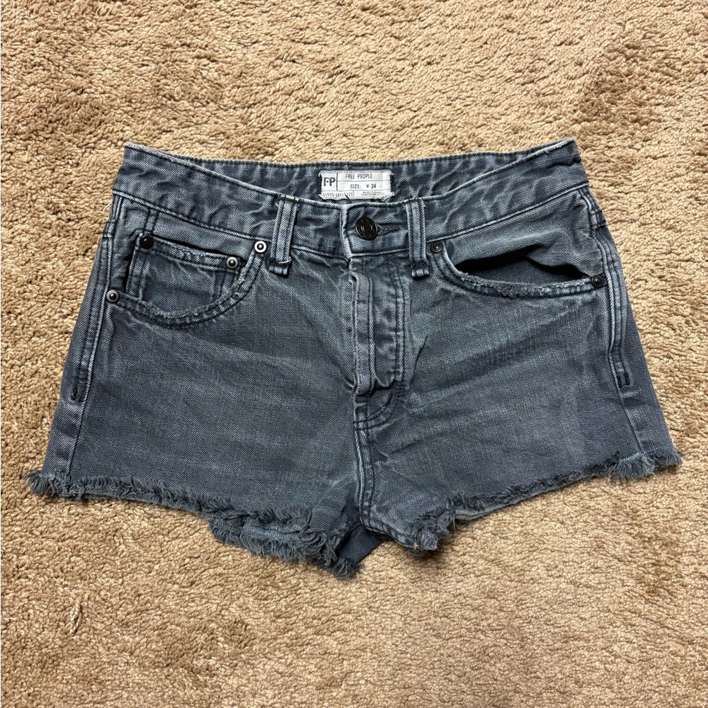 Free People Gray Jean Shorts Distressed